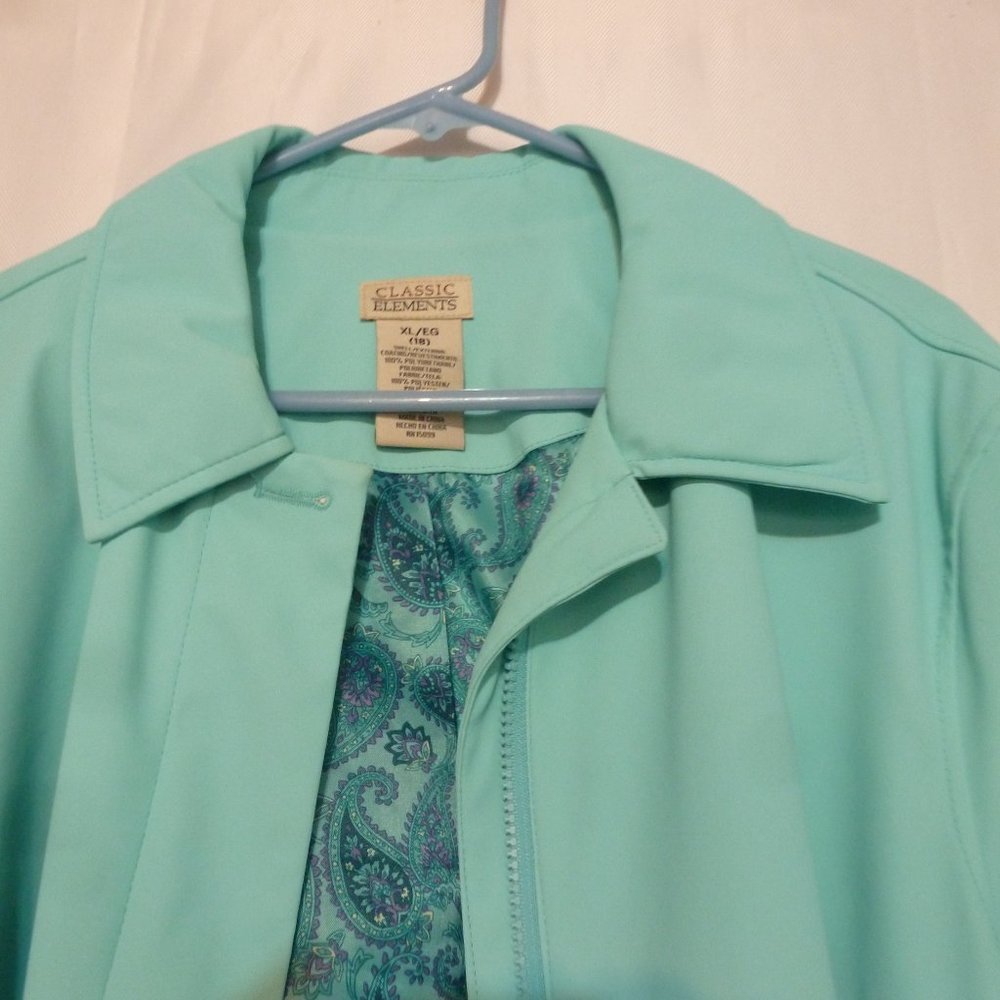 ๐ Cozy Teal Zip-Up Long Rain Jacket / Trench Coat โ NWOT ๐ Classic Elements | - Picture 4 of 11